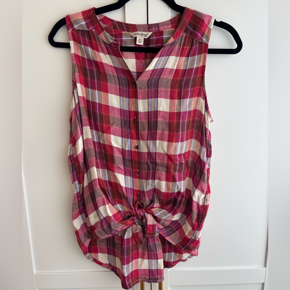 Lucky Brand Red and White Relaxed Button Down Shirt XS - Picture 1 of 4